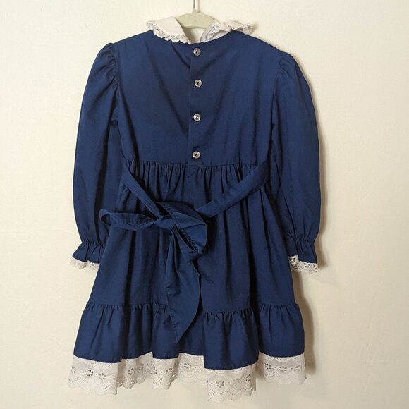 Vintage Polly Flinders Hand Smocked Dress Wreath Flowers Holiday Eyelet Accents - Picture 4 of 8